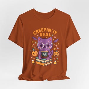 Teacher Halloween Shirt, Creepin It Real Cat Tee, Fall Gift image 5