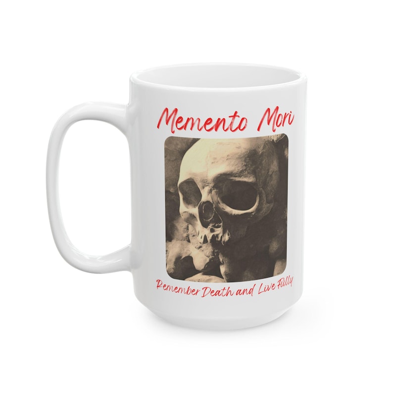Memento Mori Skull Mug, Gothic Dark Academia Coffee Cup, Stoic Philosophy Reminder image 2