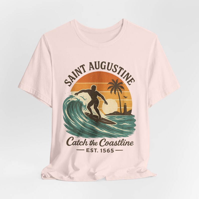 St. Augustine Surf T-Shirt: Retro Sunset Beach, Florida Souvenir image 5