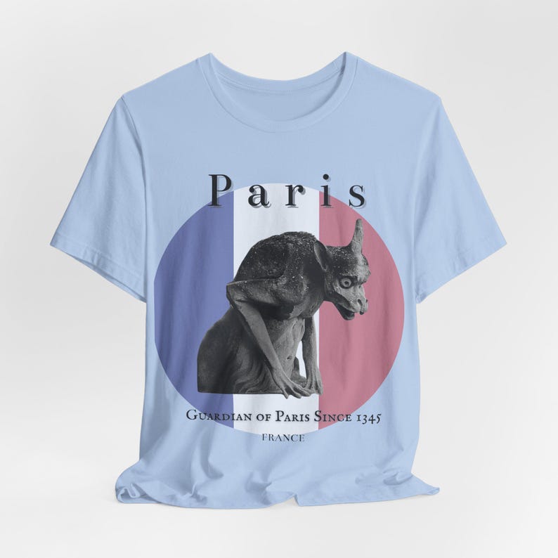 Gothic Gargoyle Paris T-Shirt | French Flag Travel Tee | Dark Art France Shirt image 4