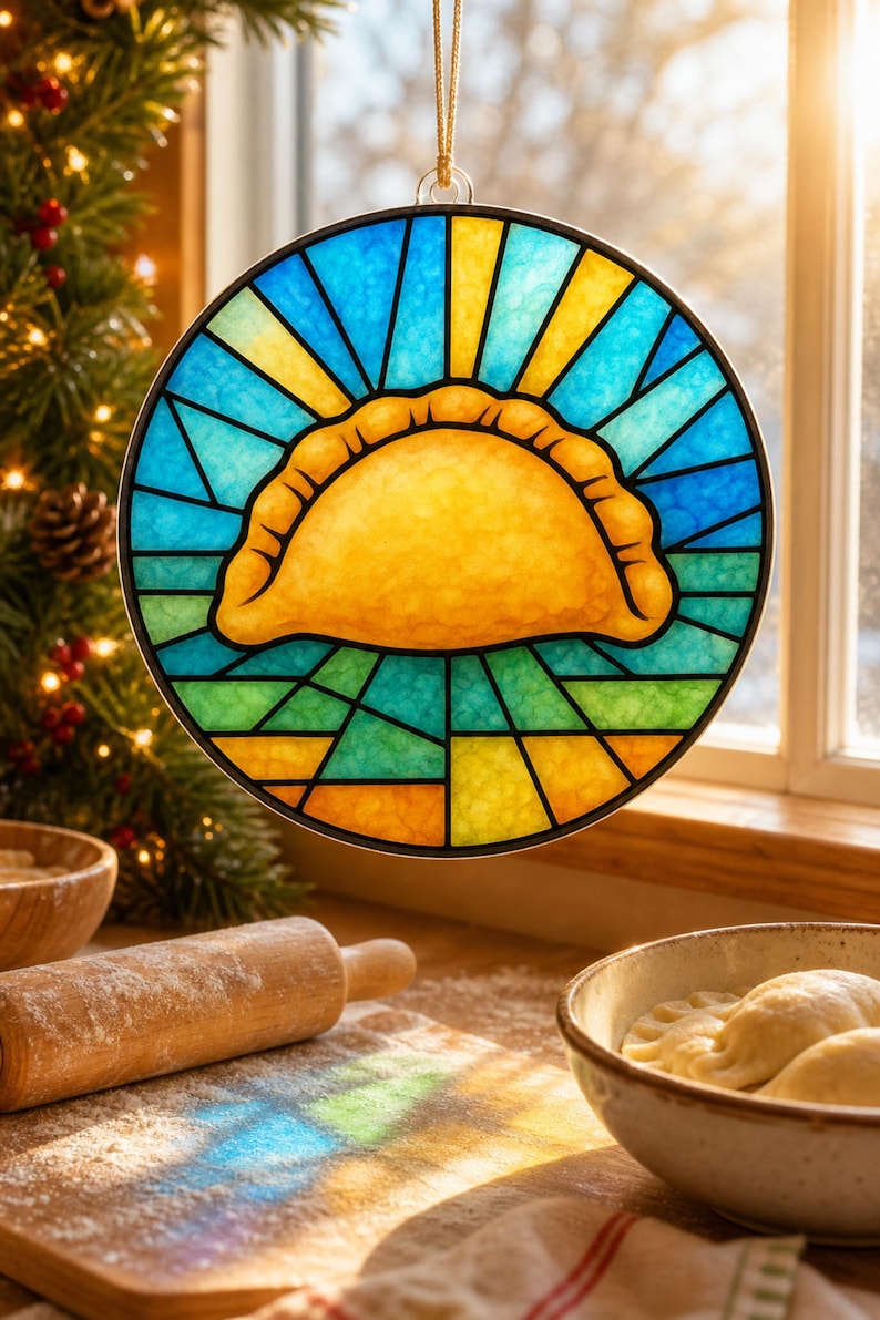Adorno acrílico de pierogi, estilo vidriera, comida polaca y decoración de Pittsburgh imagen 11