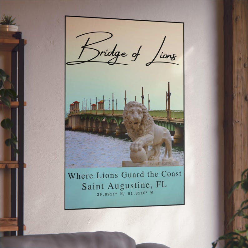 Vintage St. Augustine Print: Bridge of Lions, Florida Coastal Art image 5