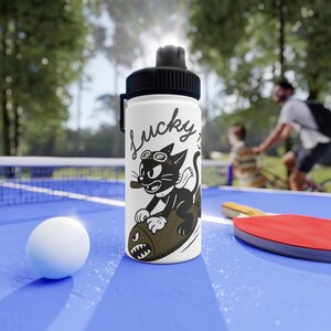 Lucky 13 Cat Bomb Nose Art Water Bottle, WWII Bomber Aviation image 5