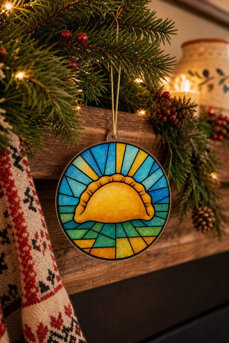 Adorno acrílico de pierogi, estilo vidriera, comida polaca y decoración de Pittsburgh imagen 9
