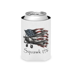 Stearman Biplane Can Cooler, Squawk 1776 Aviation Koozie, Pilot Gift image 14