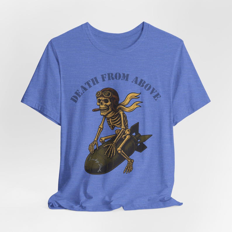 WWII Bomber Nose Art T-Shirt: Lucky Strike Skull Pilot image 8