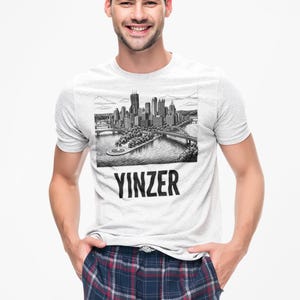 Pittsburgh Skyline T-Shirt | Black & White Yinzer Graphic image 7
