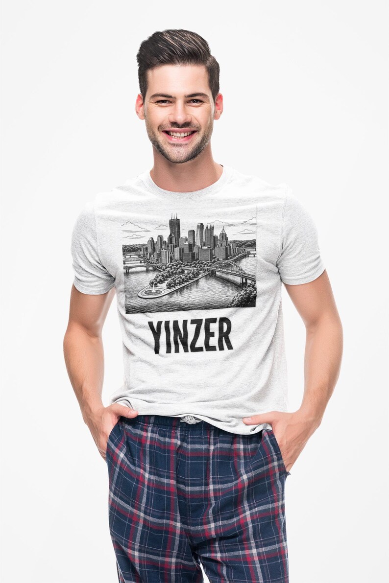 Pittsburgh Skyline T-Shirt | Black & White Yinzer Graphic image 7