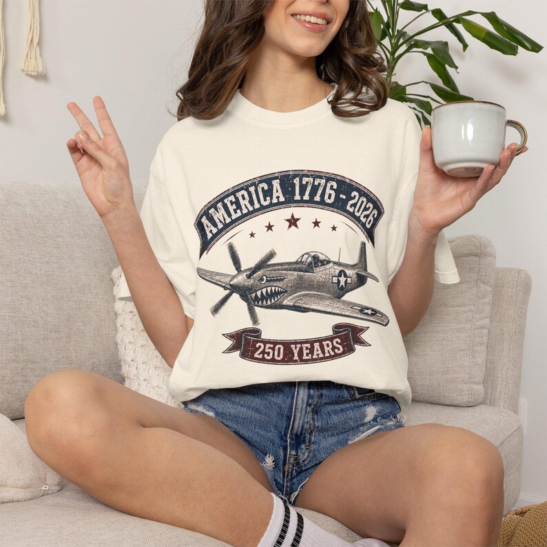 America 250 P-51 Mustang T-Shirt, WWII Warbird Nose Art Tee image 5