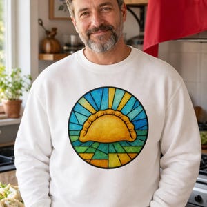 Pierogi Stained Glass Sweatshirt | Pittsburgh Polish Food Art Crewneck image 3