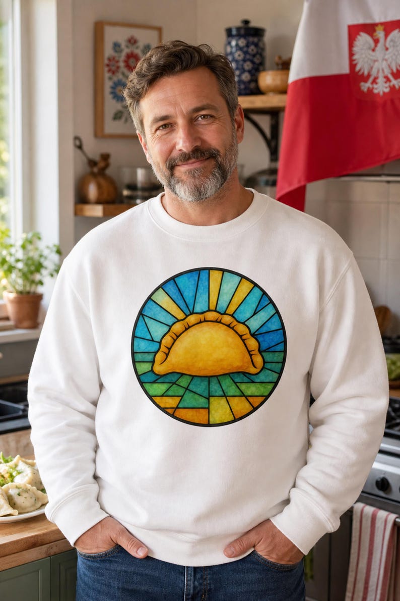 Pierogi Stained Glass Sweatshirt | Pittsburgh Polish Food Art Crewneck image 3