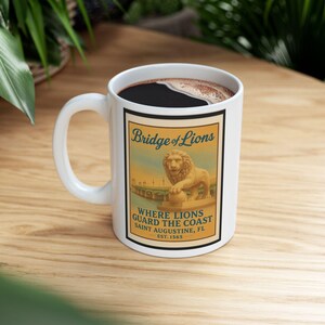 Taza vintage del Puente de los Leones: recuerdo de viaje de San Agustín, Florida. imagen 3