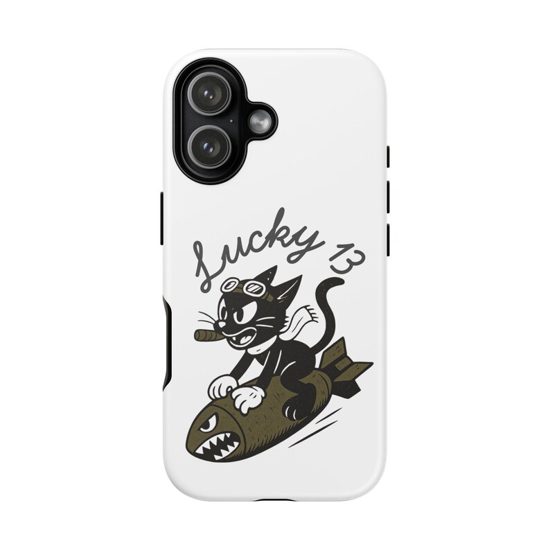 Handyhülle mit Glückszahl 13, Nasenkunst-Design aus dem Zweiten Weltkrieg, Retro-Tattoo-Katze Bild 6
