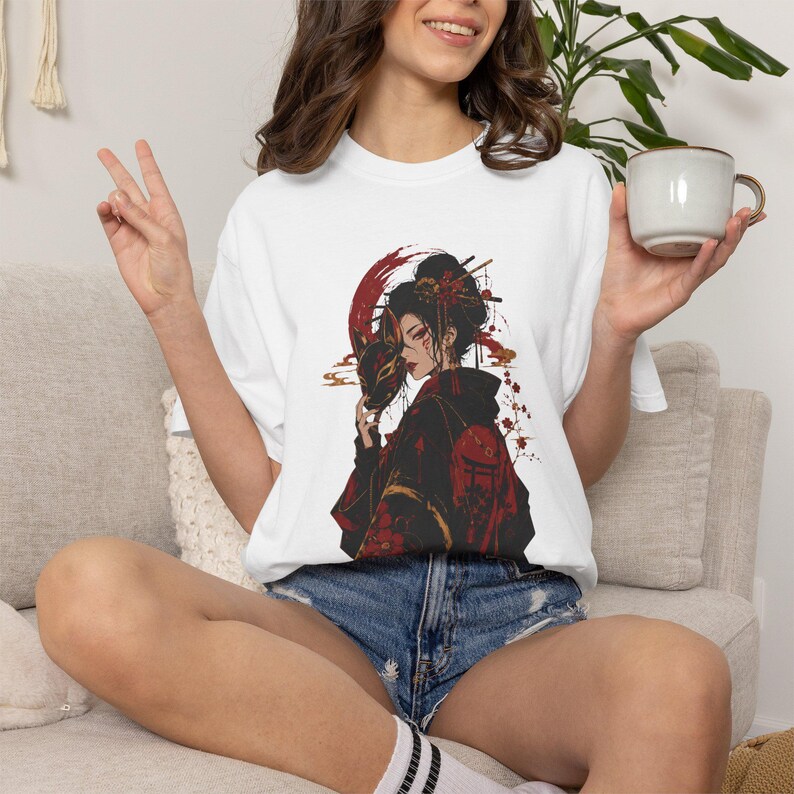 Kitsune Warrior Shirt, Japanese Fox Samurai Art, Dark Folklore Tee image 5