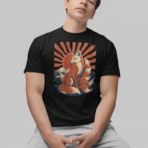 Retro Kitsune Shirt, Japanese Fox Spirit Tee, Rising Sun Folklore (Comfort Colors) image 4