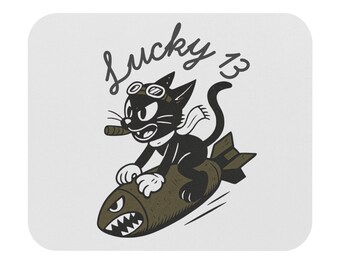 Podkładka pod mysz Lucky 13, podkładka na biurko z motywem nosa z czasów II wojny światowej, retro bomba z kotem