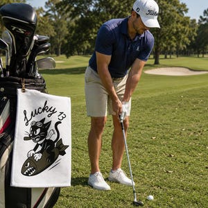 Lucky 13 Golf Towel, Aviation Nose Art, Pilot Golfer image 3