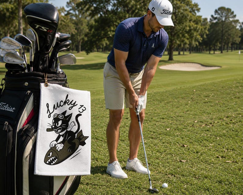 Lucky 13 Golf Towel, Aviation Nose Art, Pilot Golfer image 3