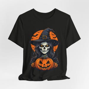 Skeleton Witch Halloween Shirt, Gothic Pumpkin Tee, Spooky Season image 9