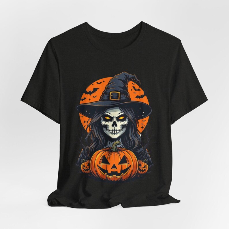 Skeleton Witch Halloween Shirt, Gothic Pumpkin Tee, Spooky Season image 9