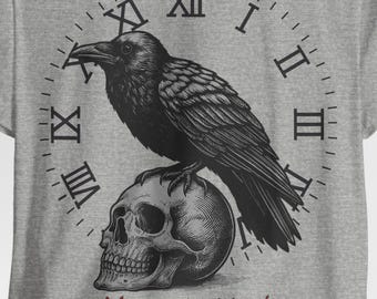 Memento Mori Raven Skull T-Shirt: Gothic Dark Academia Tee