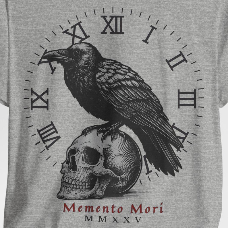 Memento Mori Raven Skull T-Shirt: Gothic Dark Academia Tee image 1