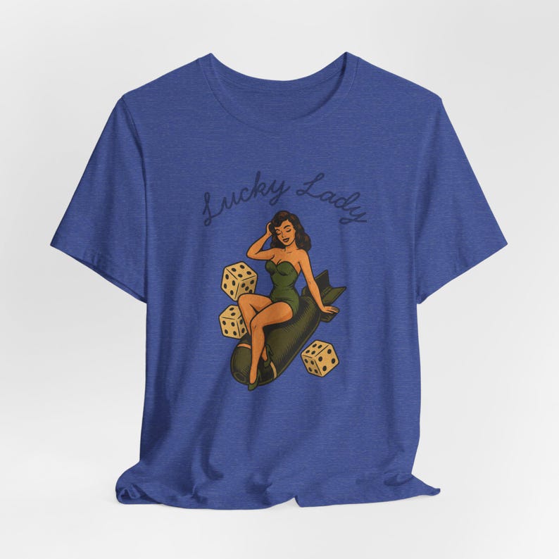 WWII Bomber Nose Art T-Shirt | Lucky Lady Pin-Up Girl | Vintage Aviation Pilot Gift image 10