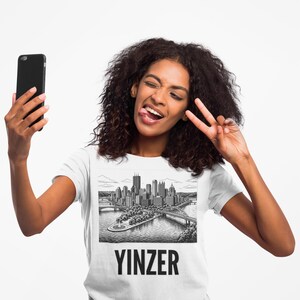 Pittsburgh Skyline T-Shirt | Black & White Yinzer Graphic image 4