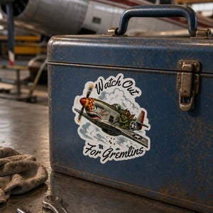 WWII Nose Art Gremlin Sticker, Vintage Warbird Aviation Decal, Pilot Gift image 4