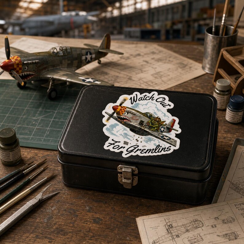 WWII Nose Art Gremlin Sticker, Vintage Warbird Aviation Decal, Pilot Gift image 10