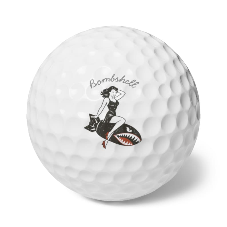Bombshell Pin-Up Golf Balls Set of 6, Vintage Aviation Nose Art image 1