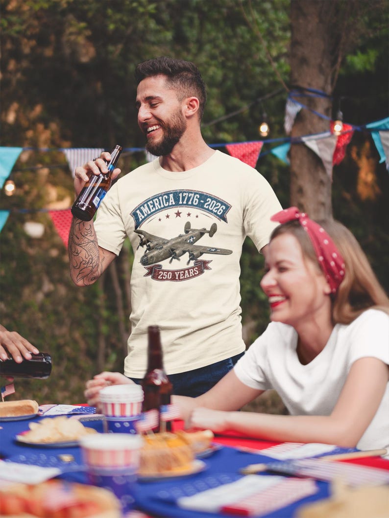 America 250 B-24 Liberator T-Shirt, 1776-2026 WWII Bomber Tee image 1