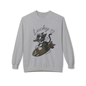 WWII Bomber Nose Art Sweatshirt | Lucky 13 Cartoon Cat Design image 8