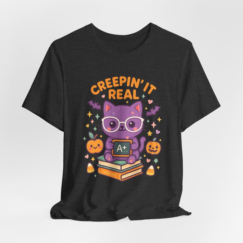 Teacher Halloween Shirt, Creepin It Real Cat Tee, Fall Gift image 9