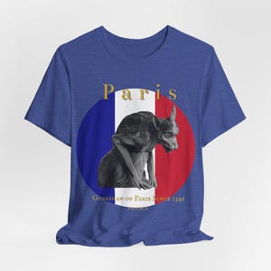 Gothic Gargoyle Paris T-Shirt | French Flag Travel Tee | Dark Art France Shirt image 4