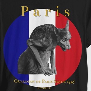 Gothic Gargoyle Paris T-Shirt | French Flag Travel Tee | Dark Art France Shirt image 6