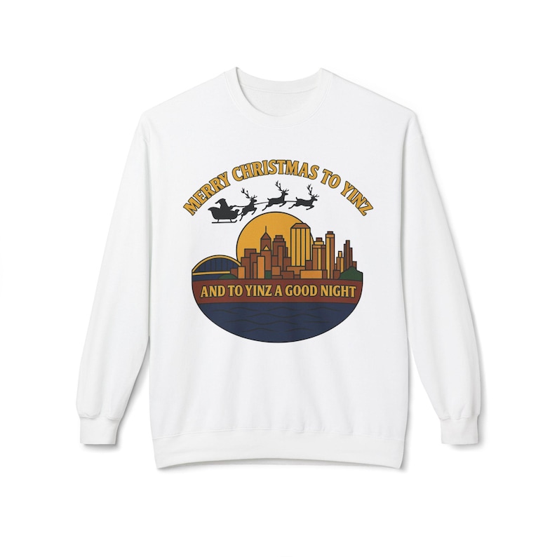 Pittsburgh Christmas Sweatshirt: Steel City Skyline, 'Merry Christmas to Yinz' image 1
