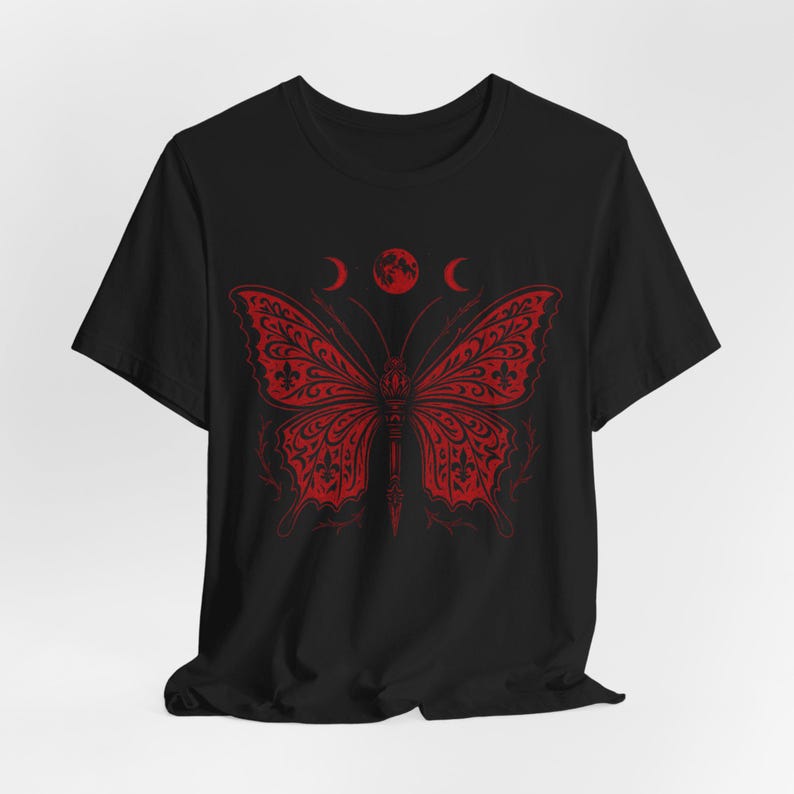 Blood Moon Butterfly Shirt, Gothic Witchy Halloween Occult Phases image 8