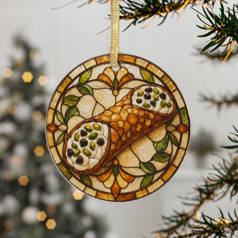 Cannoli Acrylic Ornament, Stained Glass Style, Italian Pastry Christmas Decor image 12
