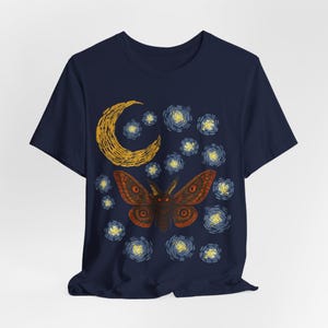Moth Shirt | Gothic Starry Night | Van Gogh Inspired Insect Moon image 8