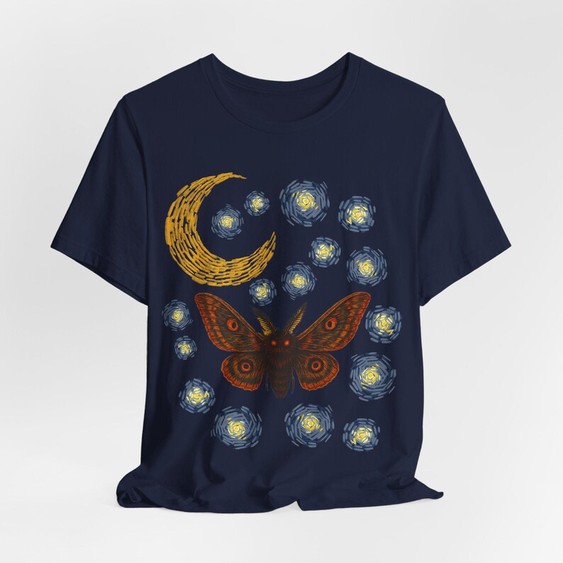 Moth Shirt | Gothic Starry Night | Van Gogh Inspired Insect Moon image 8