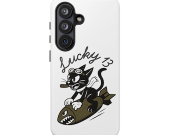 Etui na telefon Lucky 13, wzór nosa z czasów II wojny światowej, tatuaż kota w stylu retro