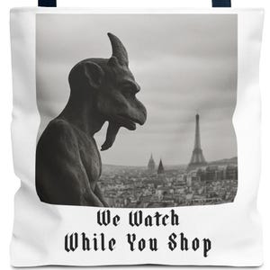Gotische draagtas Paris Gargoyle: canvas donkere humor Eiffeltoren afbeelding 1