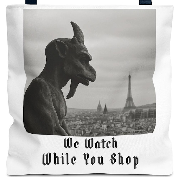 Gothic Paris Gargoyle Tote Bag: Dark Humor Eiffel Tower Canvas