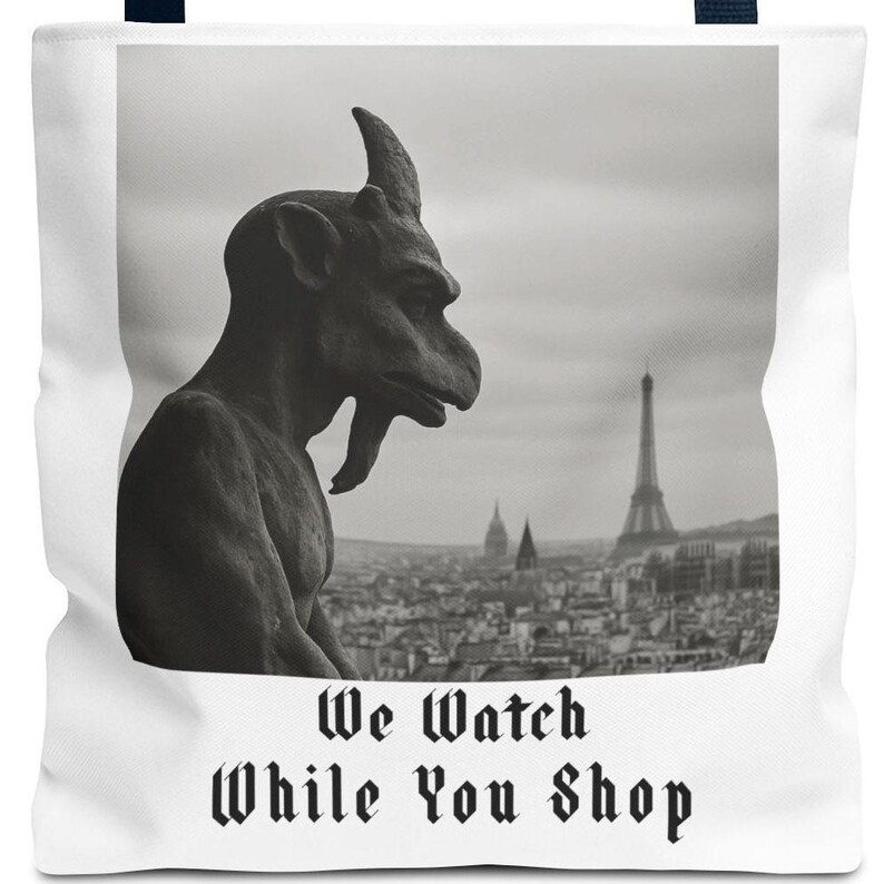 Gotische draagtas Paris Gargoyle: canvas donkere humor Eiffeltoren afbeelding 1