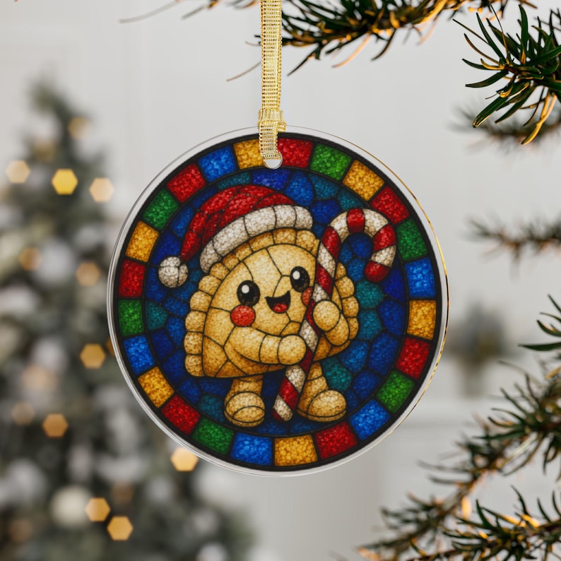 Candy Cane Pierogi Acrylic Ornament, Stained Glass Style, Polish Christmas Decor image 4