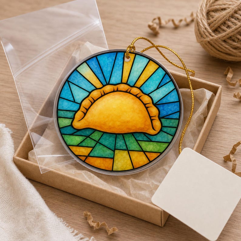 Adorno acrílico de pierogi, estilo vidriera, comida polaca y decoración de Pittsburgh imagen 10