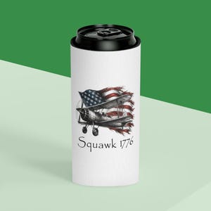 Stearman Biplane Can Cooler, Squawk 1776 Aviation Koozie, Pilot Gift image 3