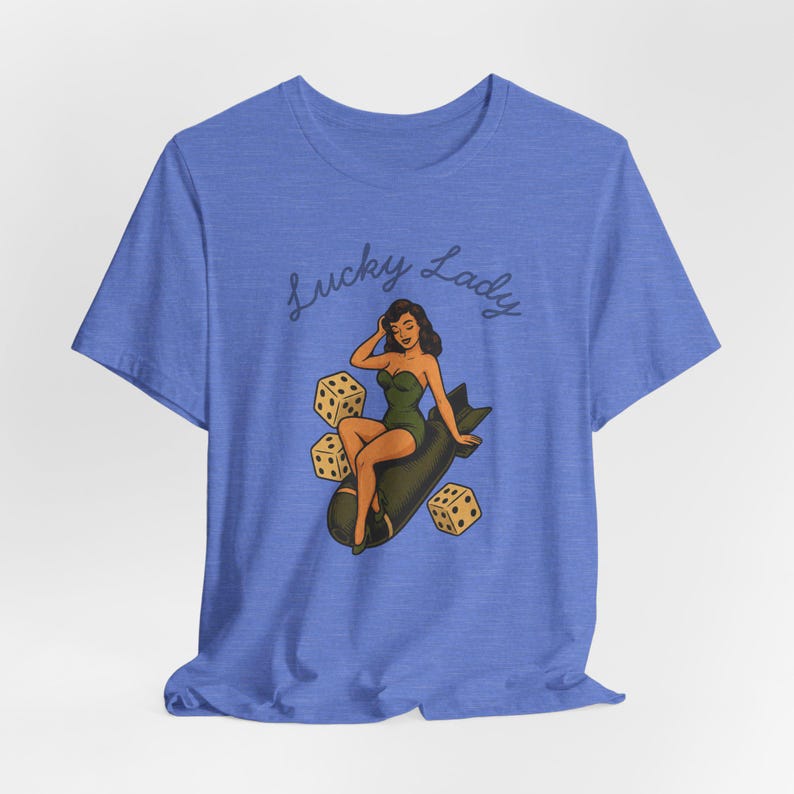 WWII Bomber Nose Art T-Shirt | Lucky Lady Pin-Up Girl | Vintage Aviation Pilot Gift image 9