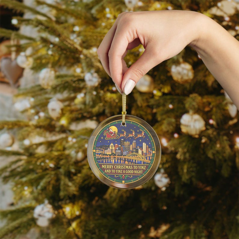 Pittsburgh Yinz Crystal Glass Ornament, Steel City Holiday Keepsake image 5